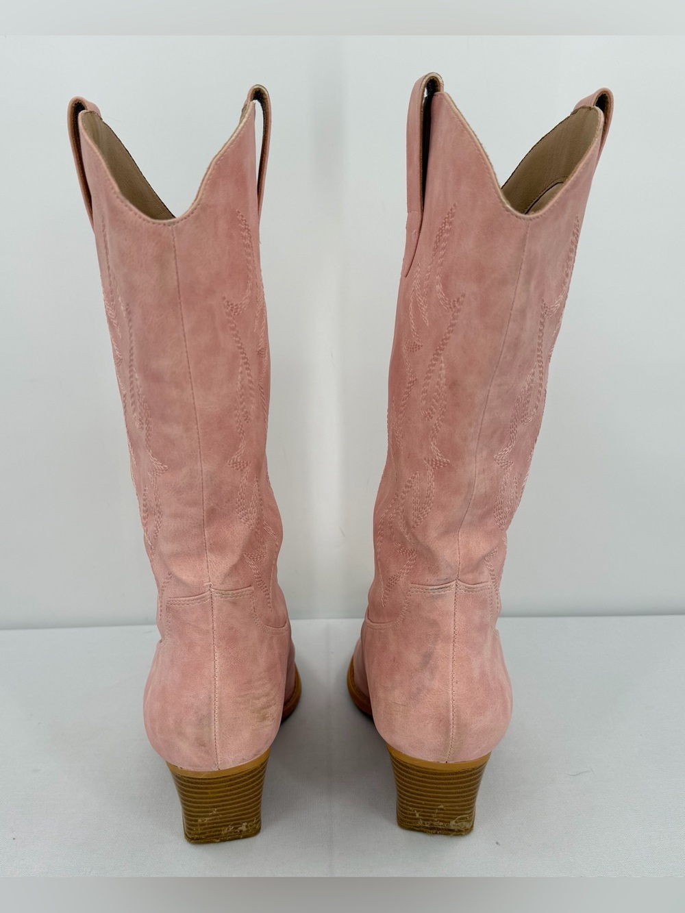 Pink Faux Leather Western Cowboy Boots 8 Pointed Toe Embroidered rodeo country - Picture 5 of 15